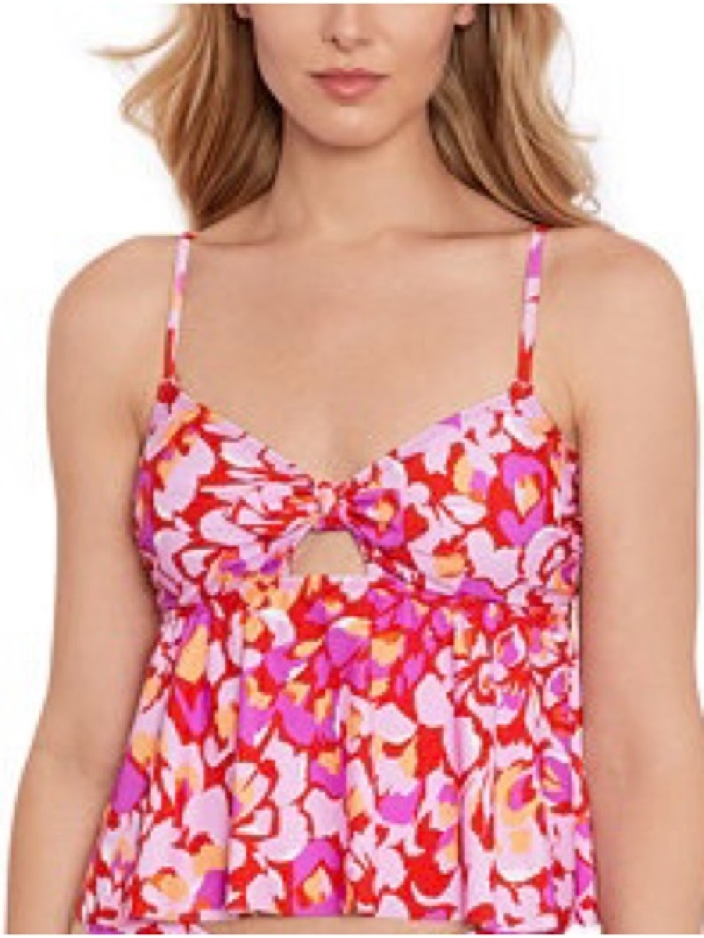 Salt + Cove Pink and Red Floral Tankini One-Piece